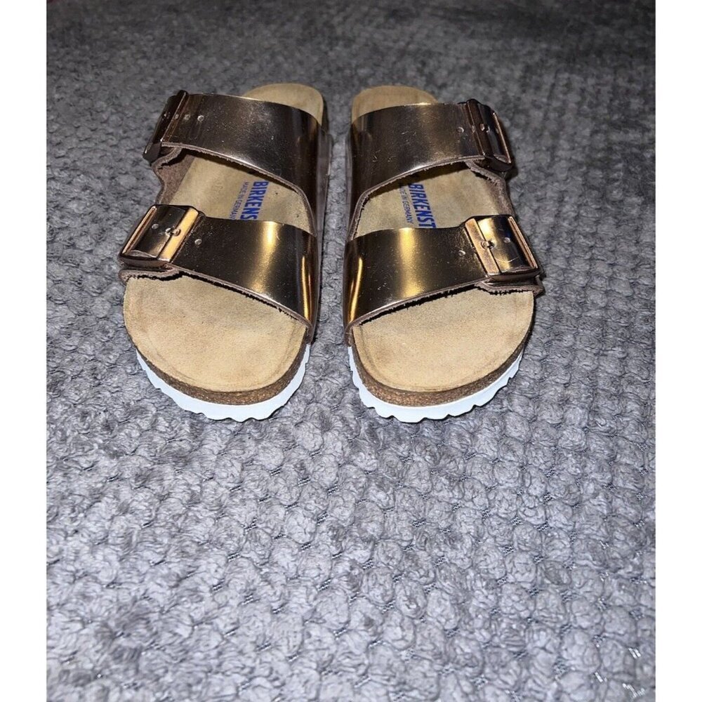 BIRKENSTOCK Arizona Flats Metallic Copper White Everyday Slides Size 38/7 - Picture 2 of 11